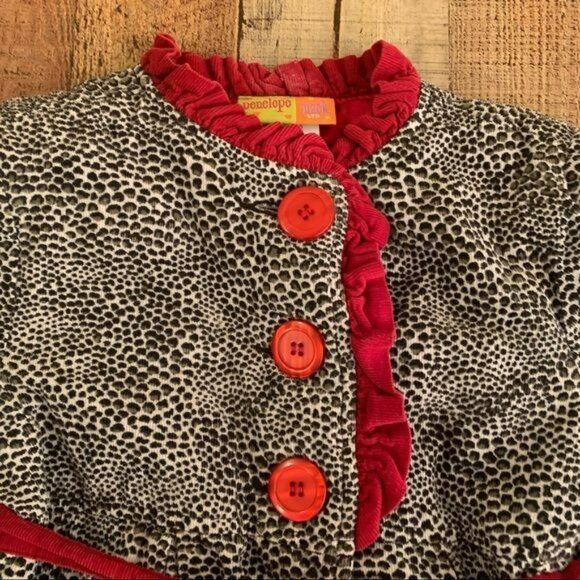 Penelope Mack Girls size 5 Leopard Print Coat With Red Trim - Picture 2 of 7